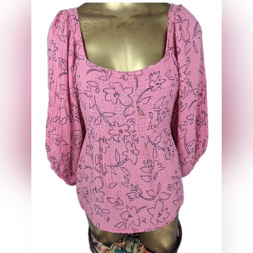 Michael Stars Patsy Linework Flora Square Neck Pu… - image 1